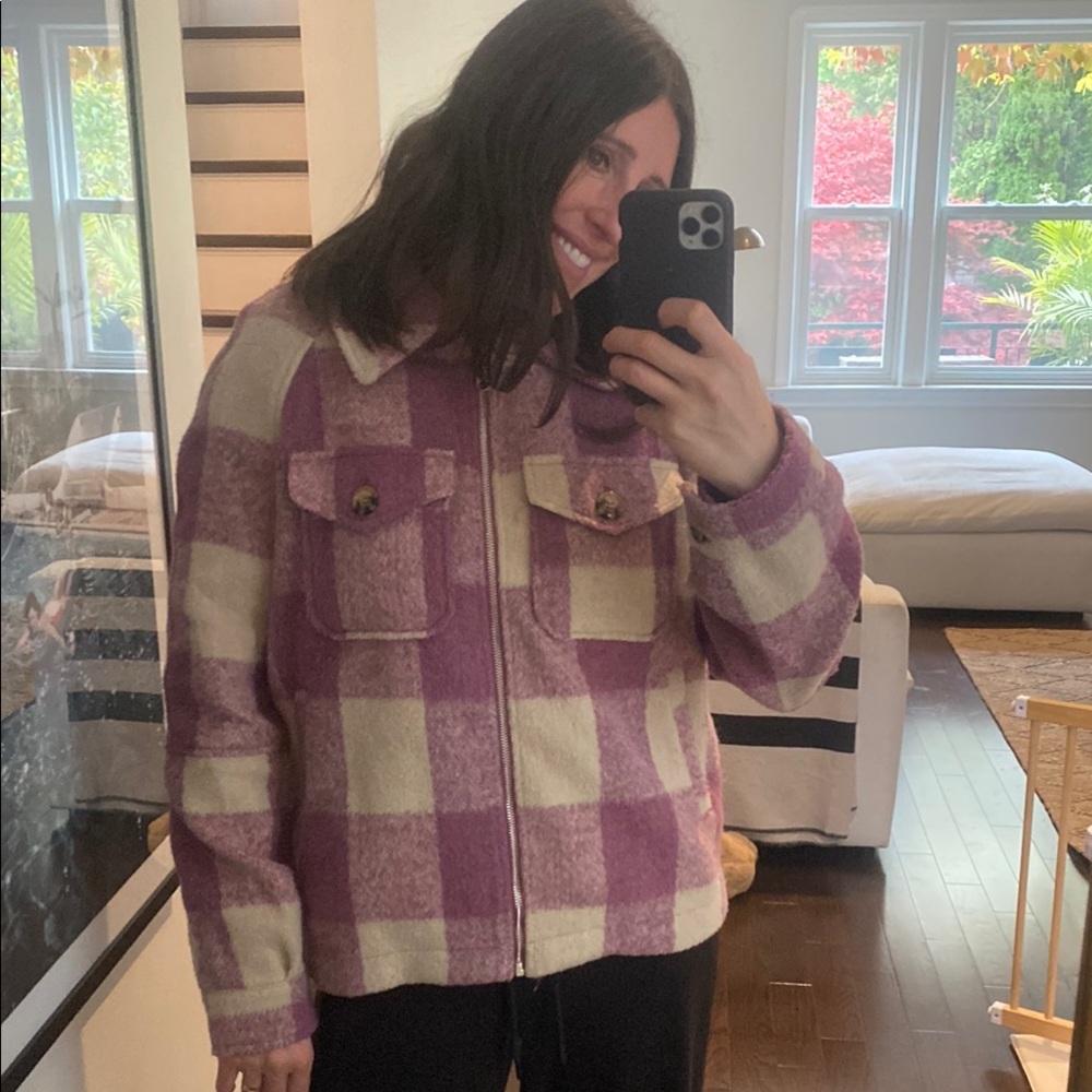 Avec Les Filles Plaid Pea Coat in Purple and Cream